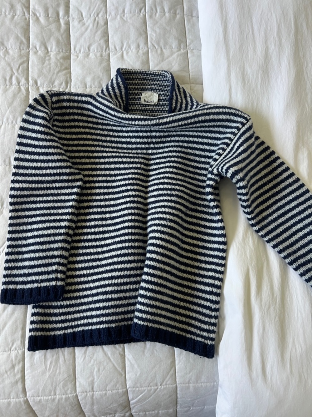 Babaa Navy and White Striped Turtleneck Sweater